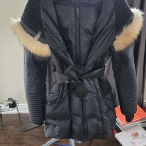 RUDSAK Black Puffer Coat with Faux Fur Trim